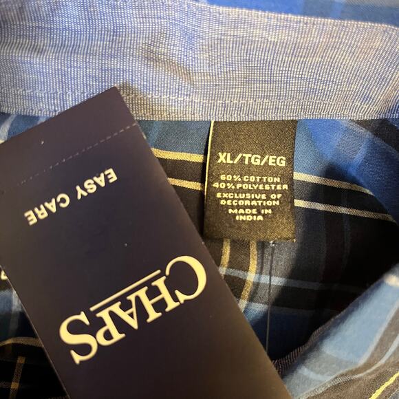 Chaps Men’s Button Down NWT Size XL Blue Plaid Cotton Easy Care - Picture 12 of 16